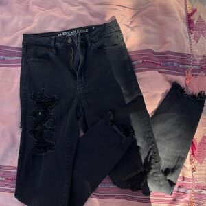 American Eagle Outfitters Women's Black Ripped Skinny Jeans